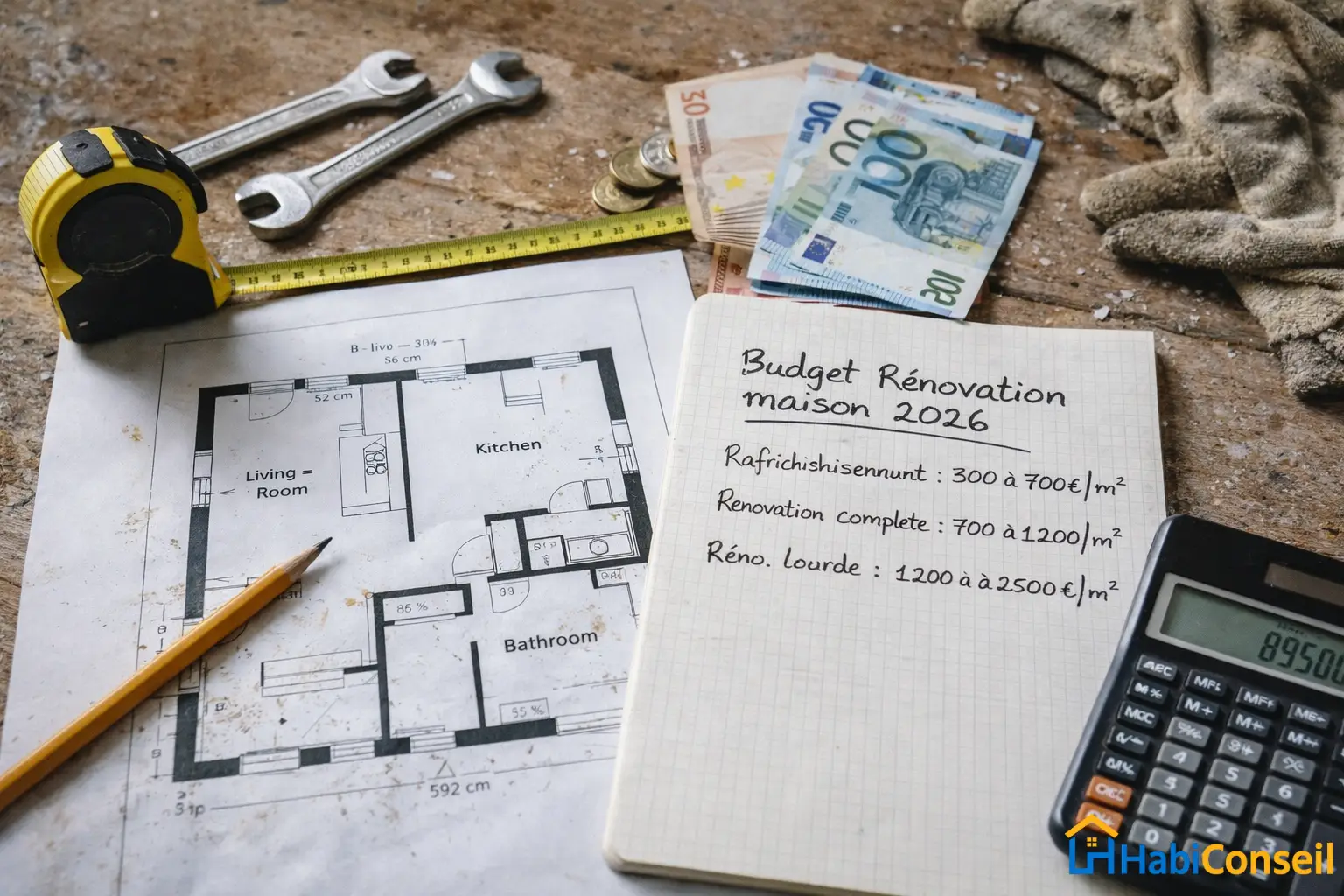 budget renovation maison 2026 plan travaux calcul cout renovation m2