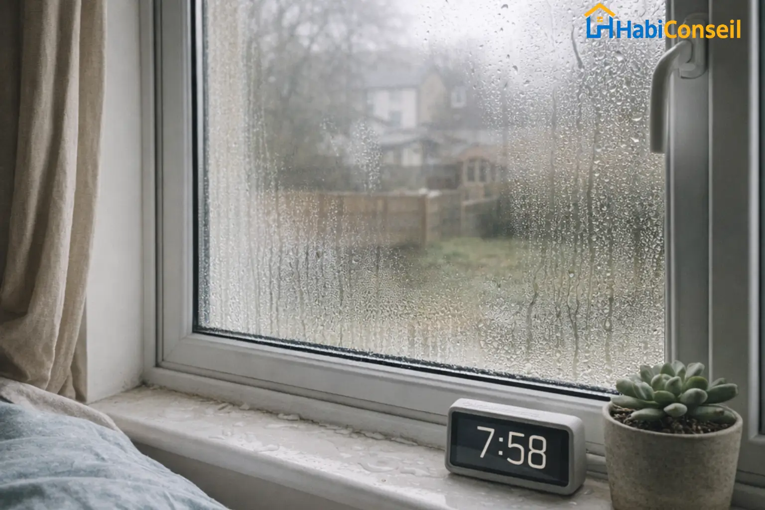 condensation sur fenetre maison gouttes eau vitre humidite interieur