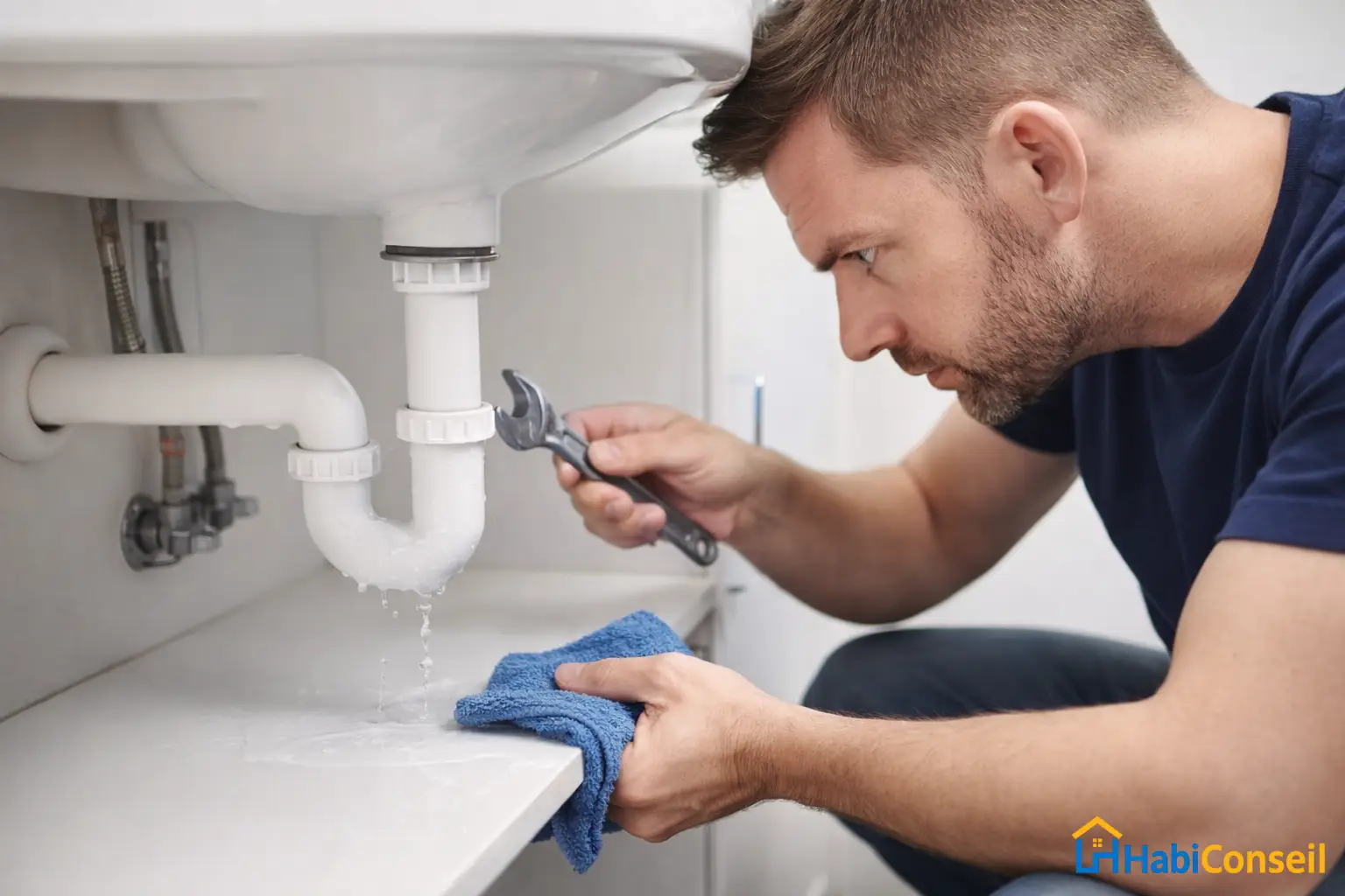 Réparation d’une fuite sous lavabo au niveau du siphon