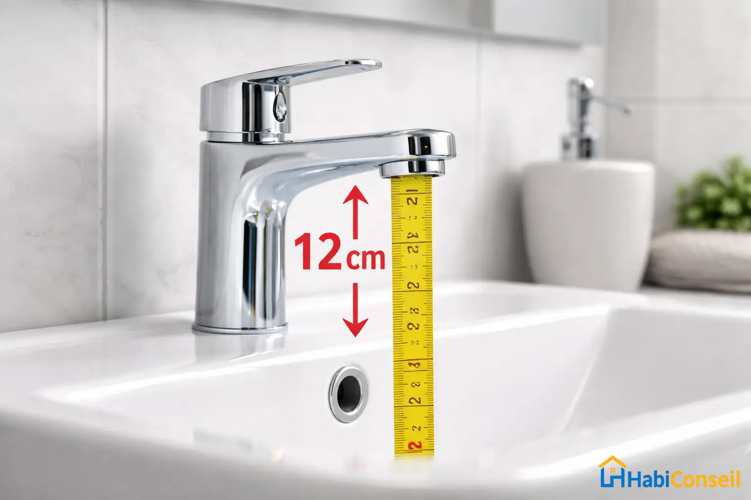 Mesure de la hauteur standard d’un robinet de lavabo au-dessus de la vasque